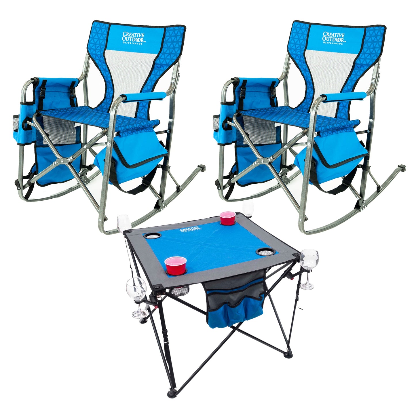 2 Ocean Diamond Schaukelstühle + 1 Blauer Weintisch
