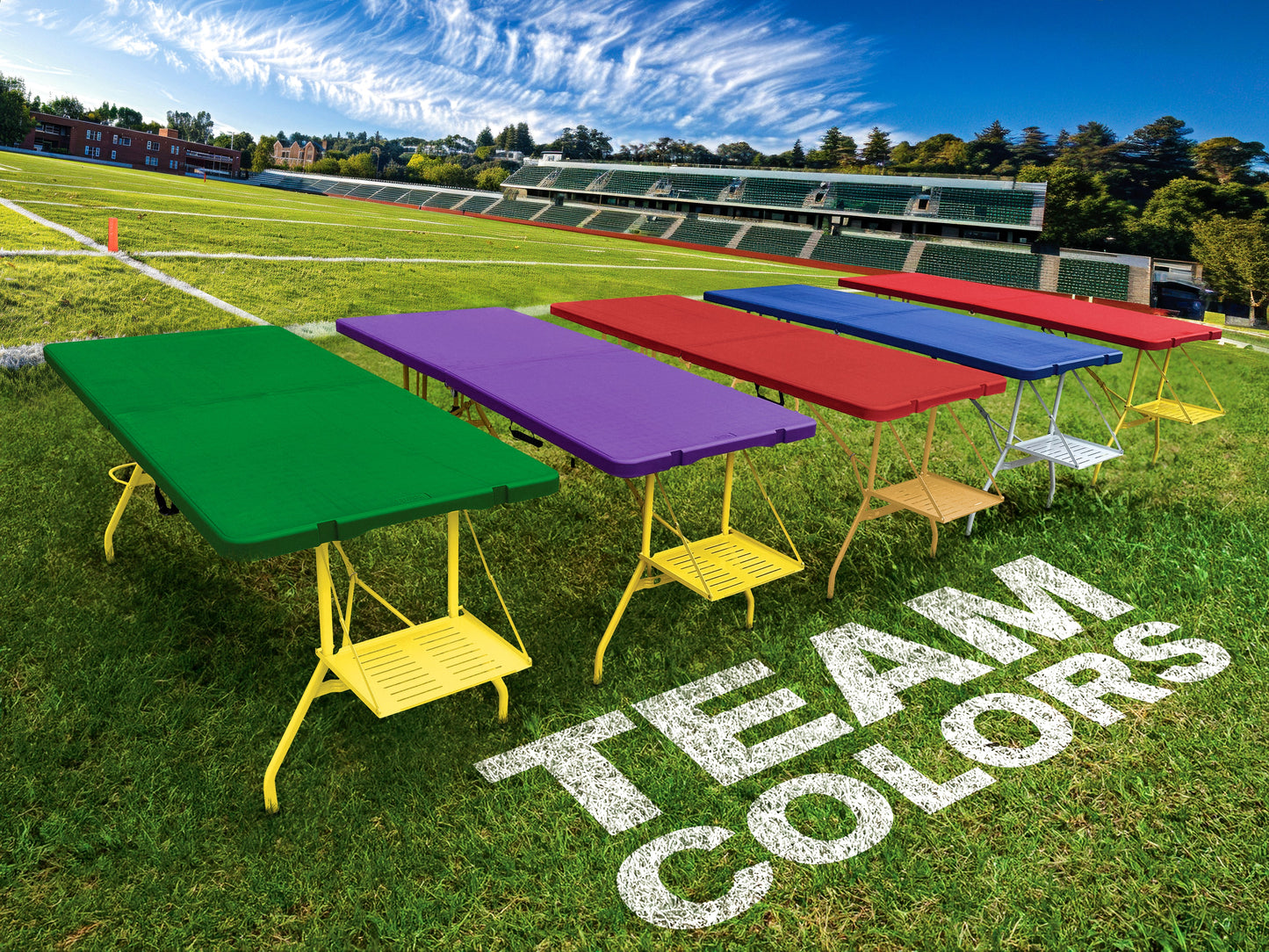 Der Rolling Table - 6 ft. Klapptisch auf Rädern - Teamfarben - Weiß